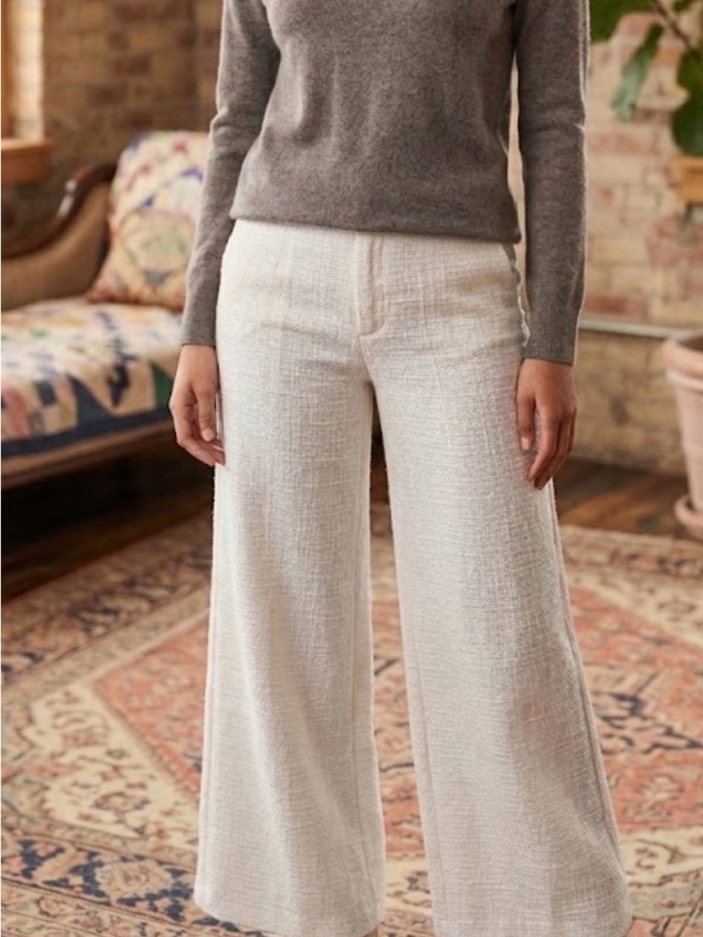 Showpo Cream Wide Leg Textured Pants